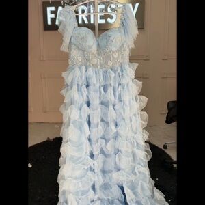 Light Blue Ruffled Prom or Bridesmaid Gown